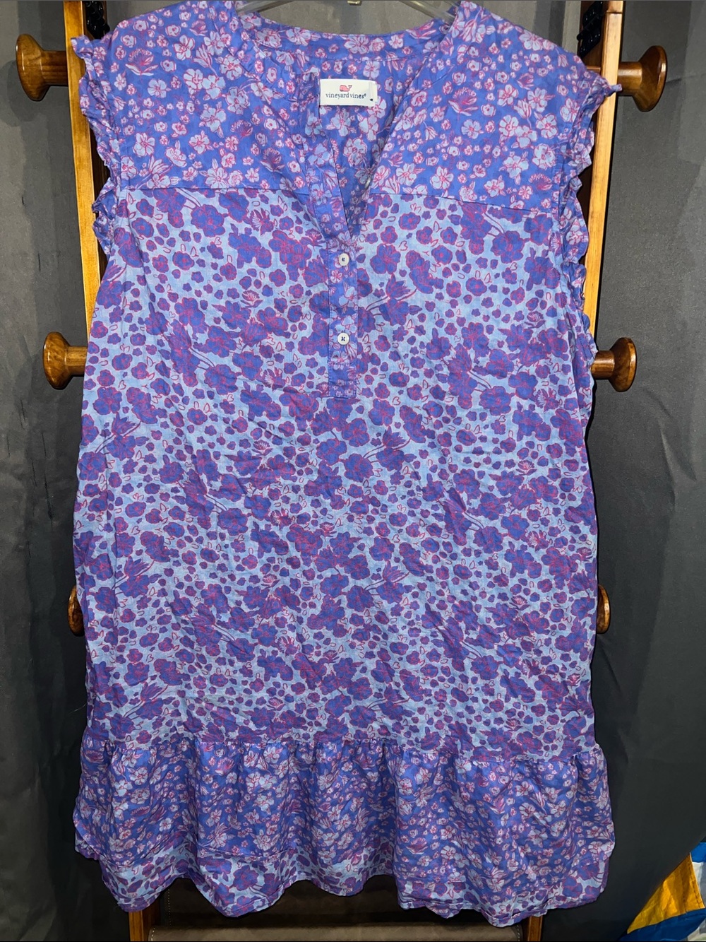 Vineyard vines size 12 Blue and Purple Floral Ruffle Dress